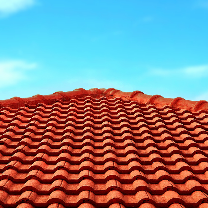 Bright red tile roof on a residential home. Used for a blog post talking about the differences between having a lighter or darker colored roof